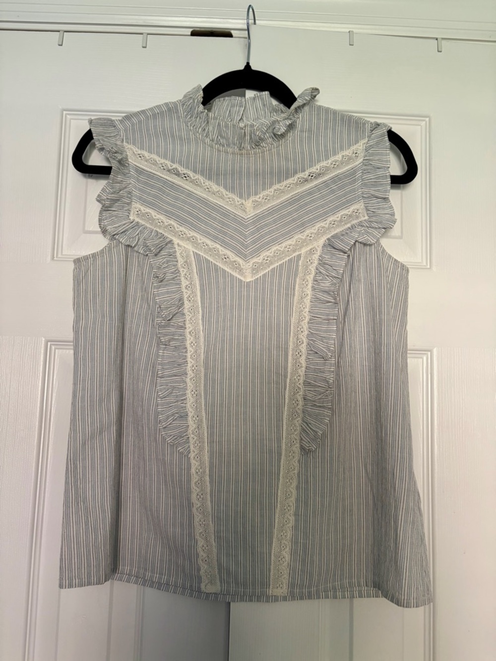 Rebecca Taylor La Vie Stripe Lace Ruffle Top